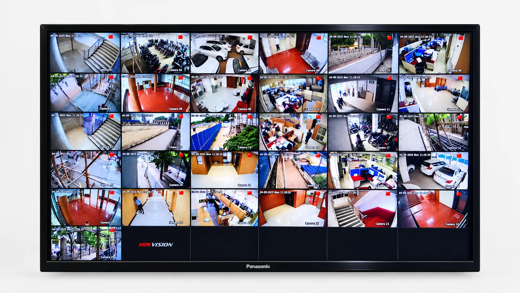 Illustrative monitor displaying a grid of CCTV views