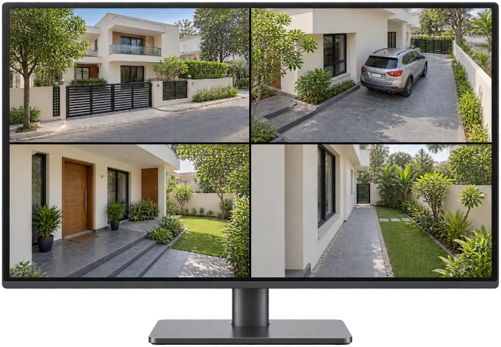 Home — illustrative four-camera monitor view