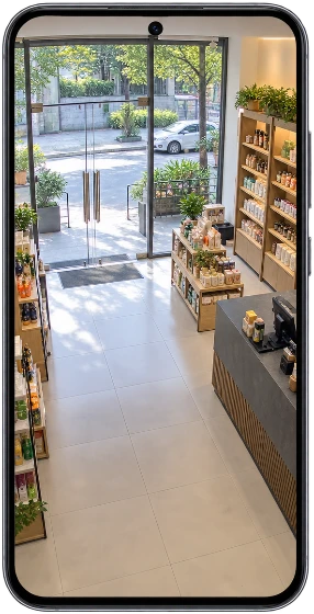 Shop — illustrative mobile CCTV view