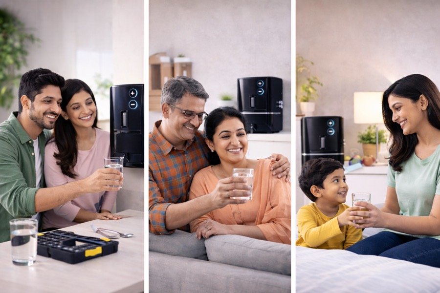 Families enjoying drinking water at home